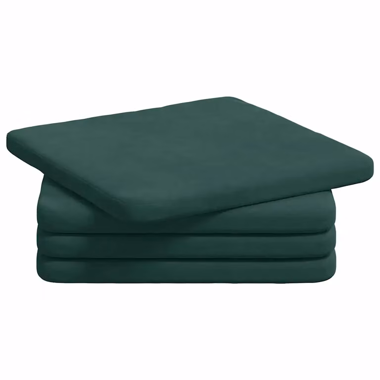 Set de 4 cojines para asiento ergonómicos vidaXL en terciopelo verde oscuro con fundas lavables y cordones de sujeción, An/P/Al: 40 x 40 x 4 cm