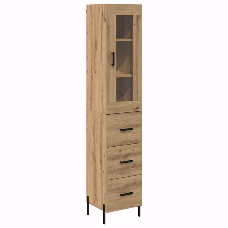Alacena moderna vidaXL de roble marrón con puertas de cristal y estantes internos para cocina o comedor An/P/Al: 34,5 x 34 x 180 cm