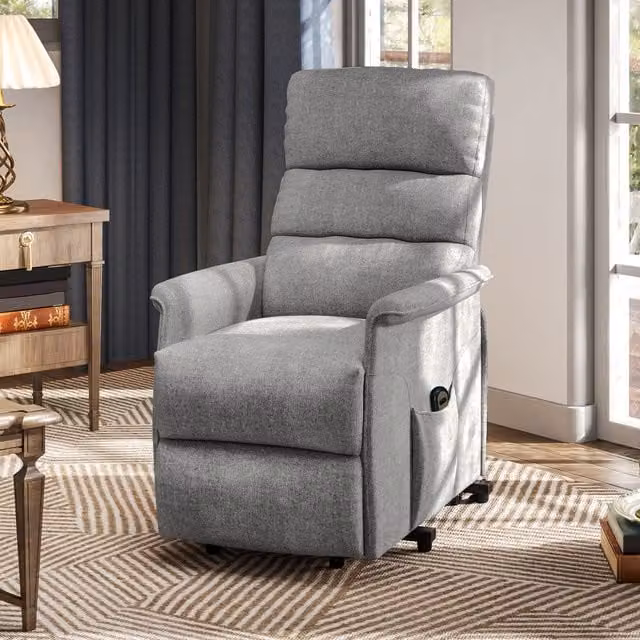 Sillón Reclinable Eléctrico PZCC con Reposapiés, Mando a Distancia y Bolsa de Almacenamiento, Color Gris