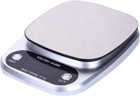 Balanza de cocina digital MIMIY de acero inoxidable en color plata y azul con capacidad de 10 kg y precisión de 1 g con pantalla LCD