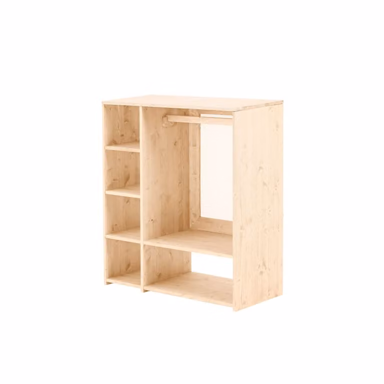 Armario Montessori Hannun de madera maciza de abeto con ratán en color natural y beige para niños