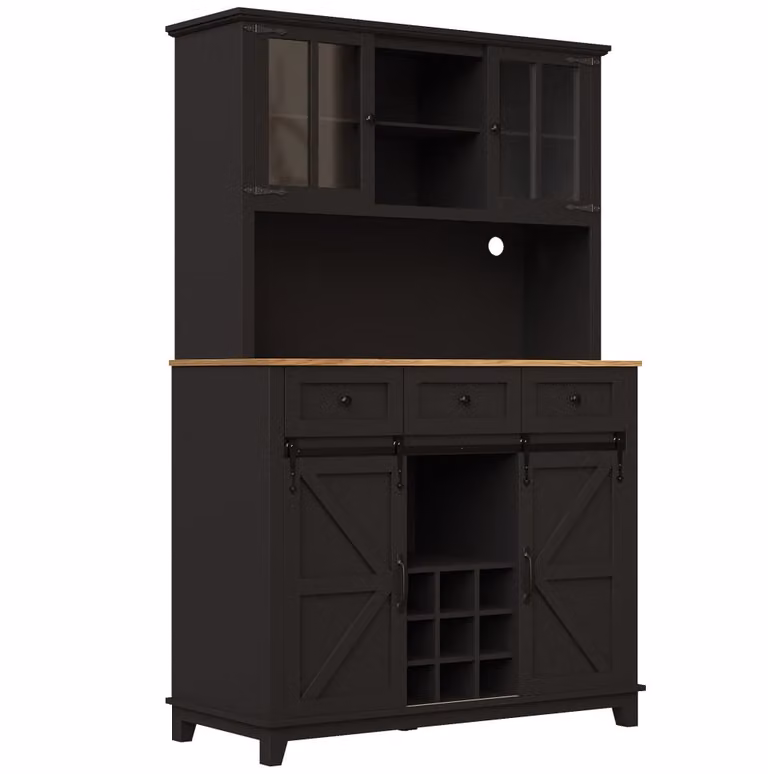 Armario de cocina REDOM negro con puertas correderas y estantes internos, An/P/Al: 105 x 38,4 x 180 cm