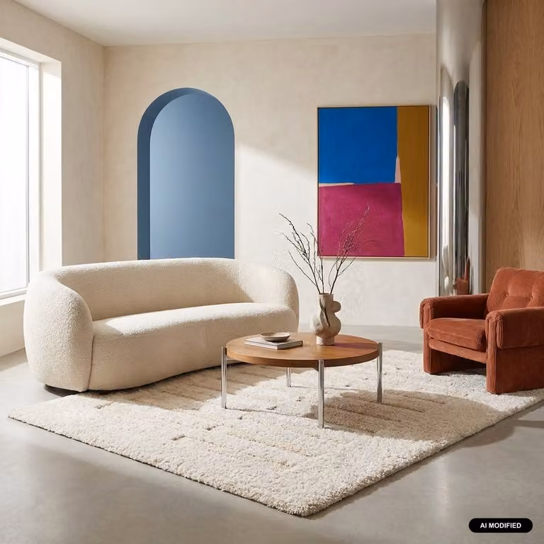 Alfombra interior moderna SWEEEK en color beige con diseño en relieve de poliéster, An/P: 160 x 76,2 cm