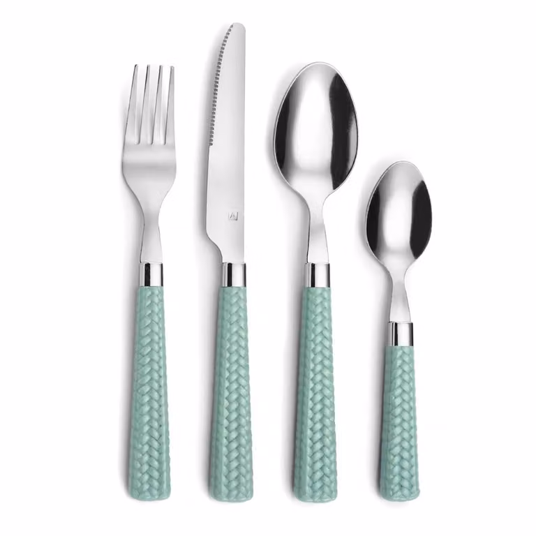 Set de 24 cubiertos de acero inoxidable Paille de Amefa en color turquesa y verde con acabado pulido