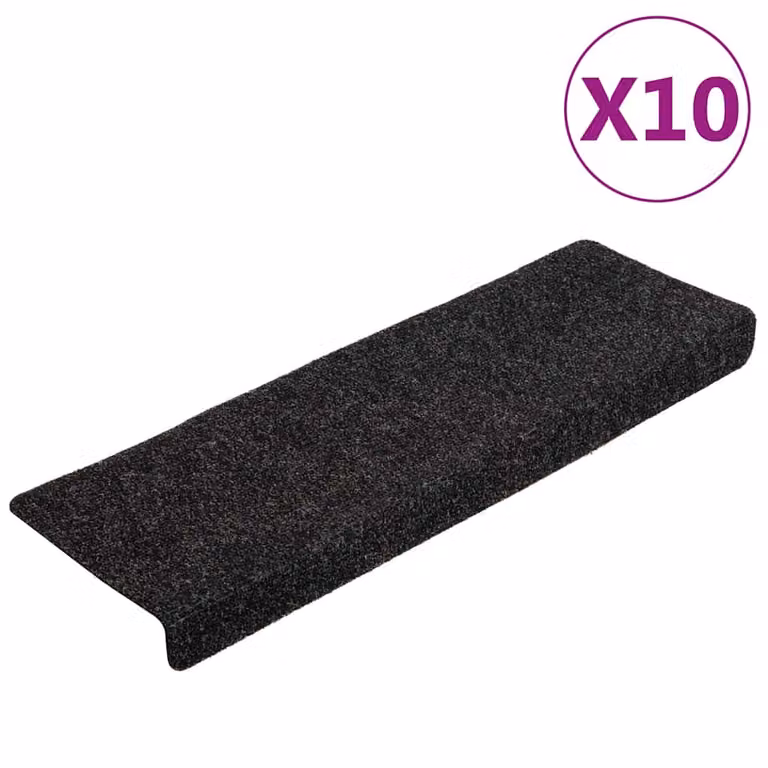 Pack de 10 felpudos autoadhesivos para escaleras vidaXL, color negro, An/P/Al: 65 x 40 x 2,1 cm