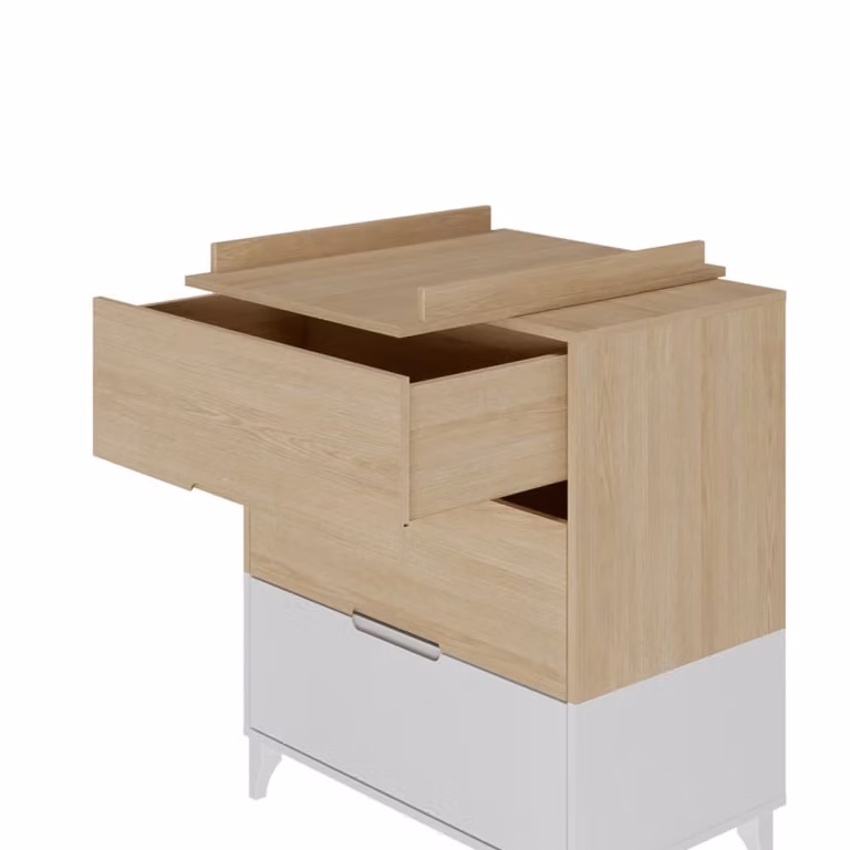 Cómoda cambiador con 3 cajones ID Kids en color blanco y madera de roble estilo escandinavo para habitación infantil