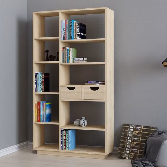 Librería DMORA Imer con 8 estantes y 2 cajones en color roble marrón, An/P/Al: 80 x 25 x 189 cm