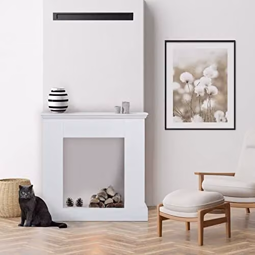 Marco de chimenea decorativo Rebecca Mobili de madera en color blanco con diseño moderno An/An/Pr: 98 x 92 x 23 cm