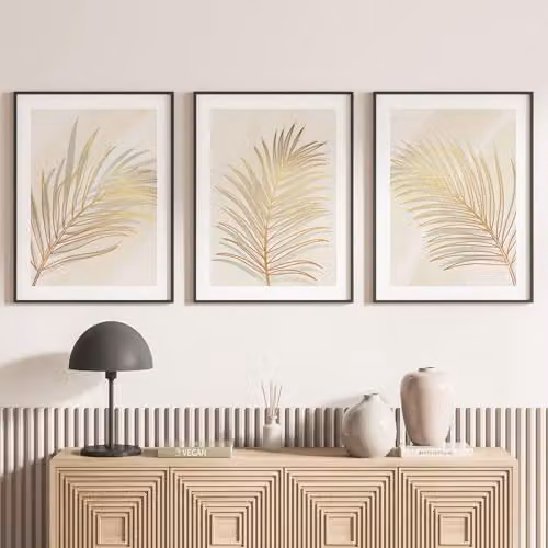 Juego de 3 pósteres de papel Lumalea con diseño floral, botánico y abstracto en blanco y negro, An/P/Al: 60 x 80 cm