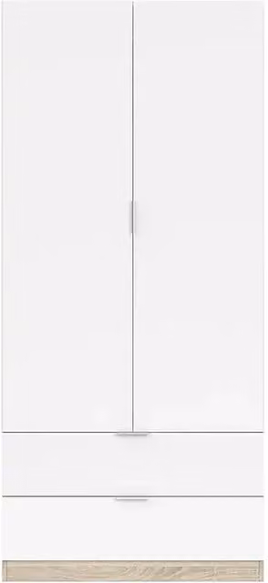 Armario de dos puertas y cajones FORES en blanco mate y roble, An/P/Al: 81 x 52 x 180 cm