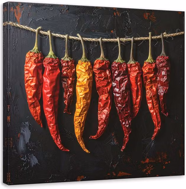 Cuadro sobre lienzo de chiles rojos secos estilo moderno y botánico de FEEBY, An/An: 40 x 40 cm
