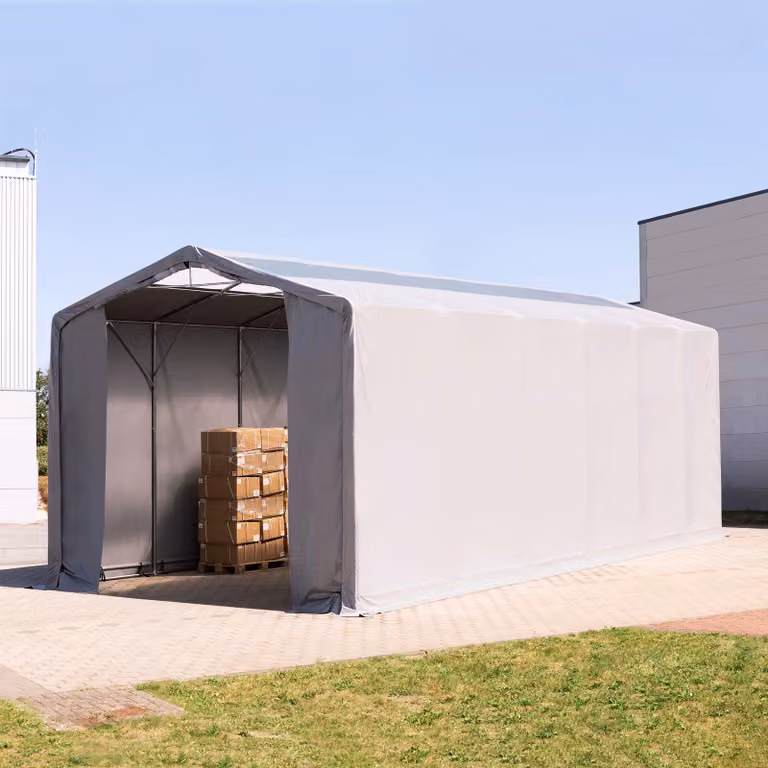 Carpa industrial TOOLPORT de PVC gris con entrada de cremallera y claraboyas, An/P/Al: 12 x 6 x 4 m