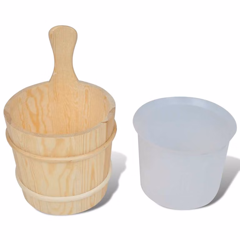 Set de accesorios para sauna vidaXL con cubo, cuchara, reloj y termohigrómetro en color marrón y beige