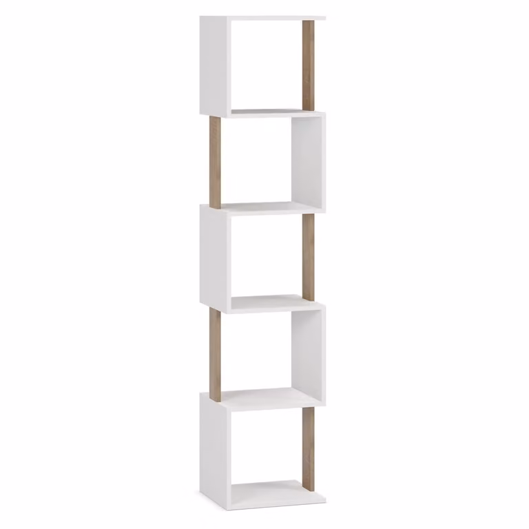 Estantería Maldivas de 5 huecos en color blanco y roble con diseño minimalista