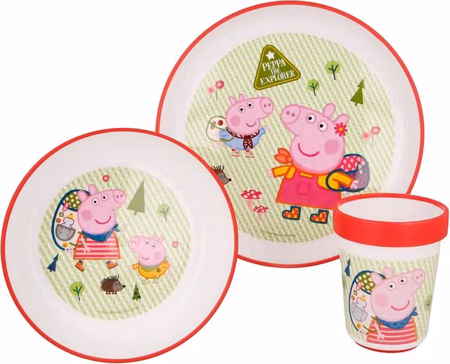 Vajilla de 3 piezas Peppa Pig de Stor en color verde, rojo y multicolor con plato