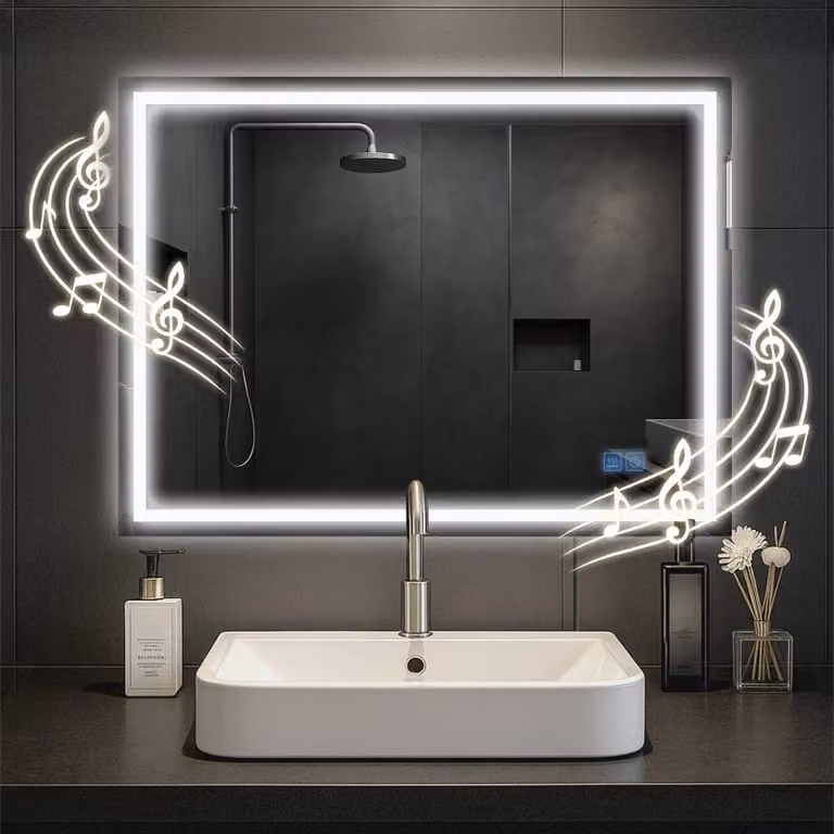 Espejo de baño Jaffrey con Bluetooth, luz LED regulable y conmutador táctil, An/Al: 80 x 80 cm