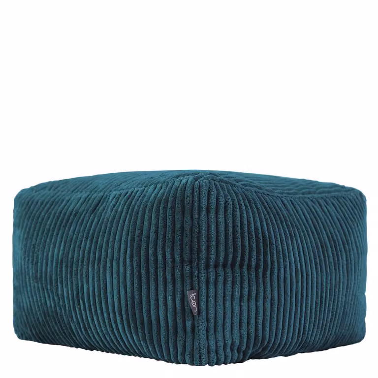 Puf reposapiés cuadrado de pana en color azul y verde con funda extraíble