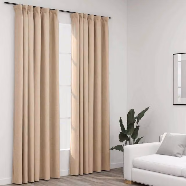 Cortinas opacas con ganchos efecto lino de vidaXL, 2 piezas, beige, An/Al: 140 x 245 cm