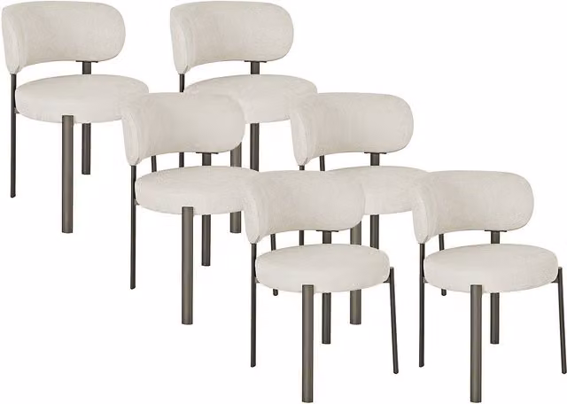 Conjunto de 6 sillas Asilova en tela texturizada y metal bronce color beige para comedor