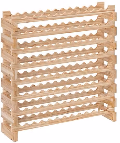 Botellero de vino HOMCOM de madera de abeto natural con 8 niveles, capacidad para 96 botellas, An/P/Al: 114 x 28 x 113,5 cm