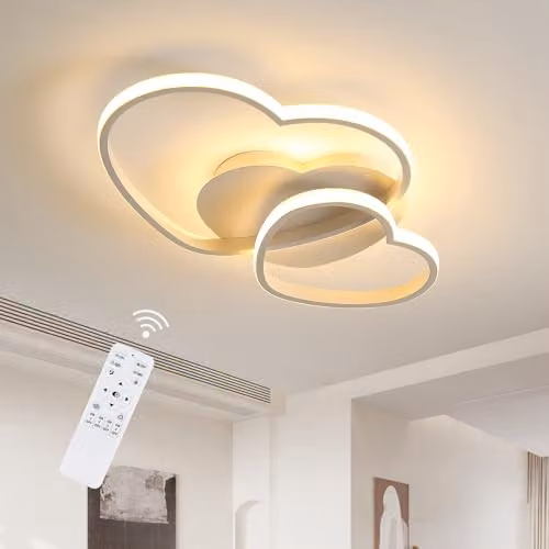 Plafón LED Goeco en forma de corazón de 64W con luz regulable y mando a distancia, color blanco, An/P/Al: 50 x 33 x 8 cm
