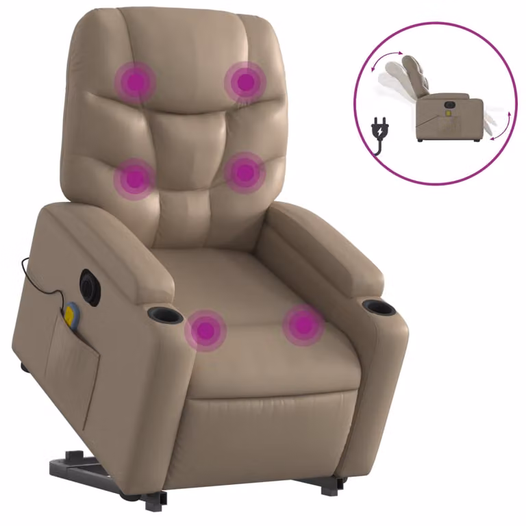 Sillón reclinable de masaje eléctrico vidaXL en cuero sintético color capuchino con asistencia de elevación para mayores