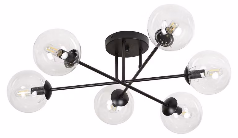 Lámpara colgante moderna Kendra Home en negro y cristal transparente