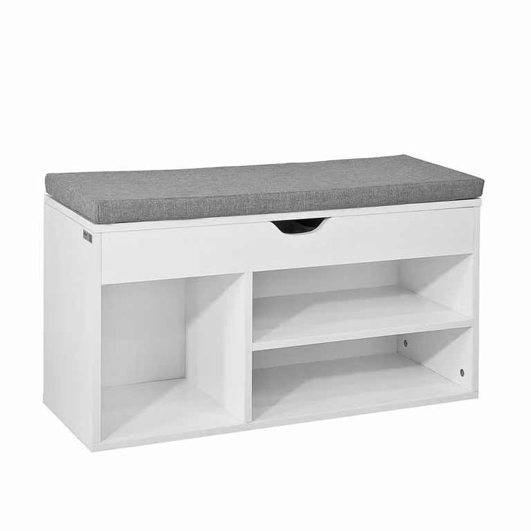 Banco zapatero Sobuy con cajón y 3 compartimientos en MDF gris y blanco, Altura: 46 cm