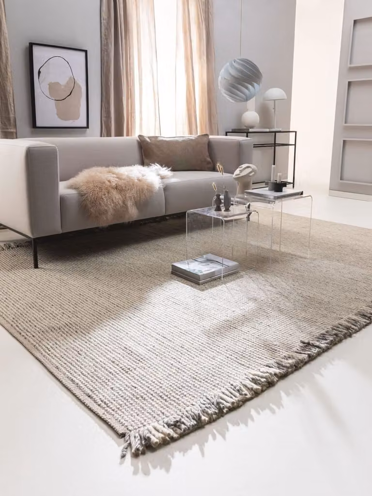 Alfombra Benuta de lana y viscosa en color gris y beige, rectangular y de estilo minimalista, An/P: 160 x 230 cm