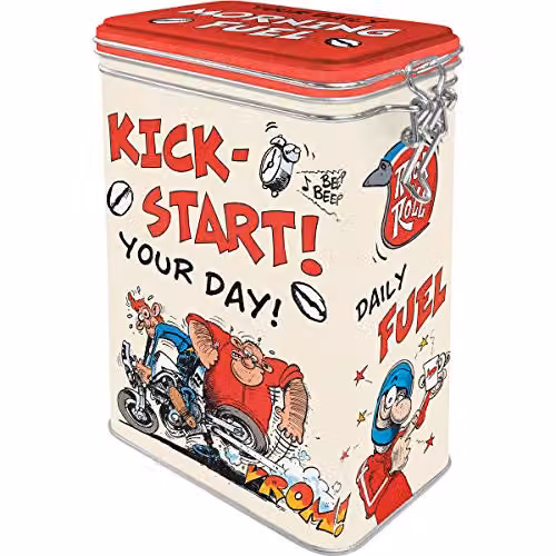 Caja de café retro MOTOmania Kick-Start de Nostalgic-Art en metal multicolor y plata, capacidad de 1,3 l