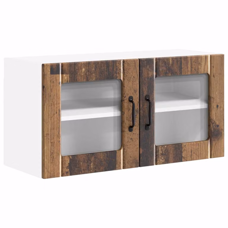 Armario de pared para cocina vidaXL LUCCA con puertas de vidrio y acabado en madera envejecida color marrón