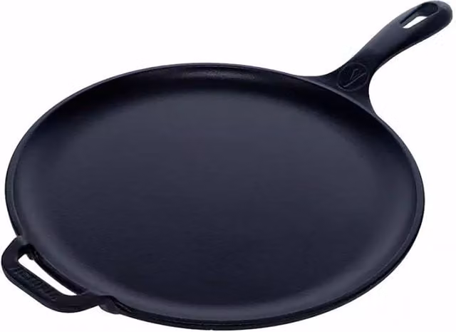 Comal de hierro fundido Victoria para inducción, pizza y tortillas, color negro, Diámetro: 30 cm