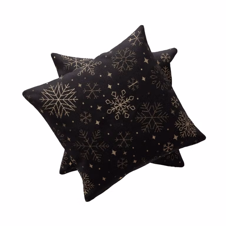 Lote de 2 fundas de cojín de Navidad Gamusi en jacquard de algodón, color negro y oro, 45 x 45 cm