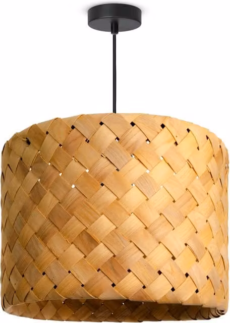 Lámpara colgante Loro de diseño moderno en madera y metal con altura ajustable para salón o comedor