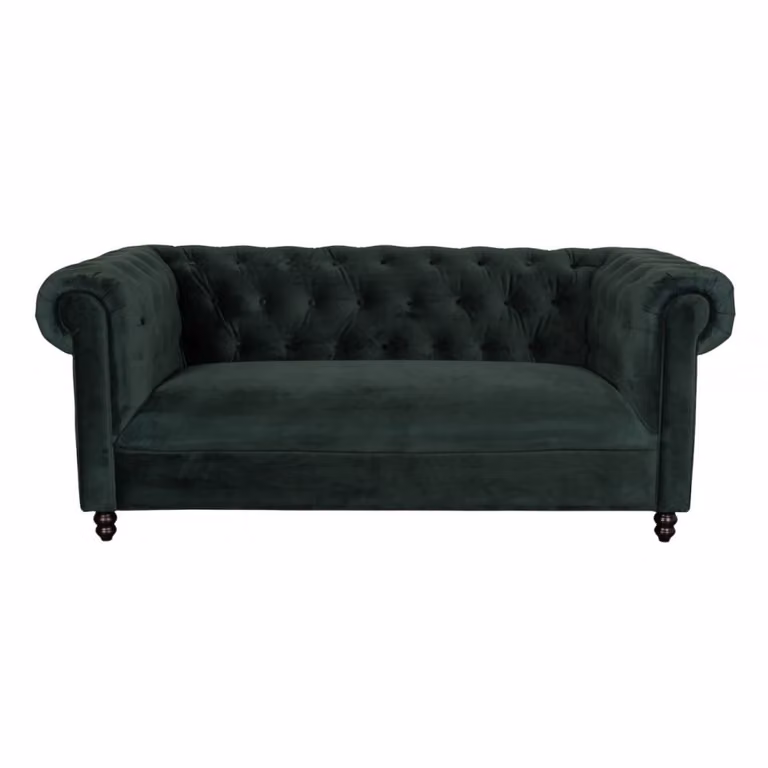 Sofá Chesterfield de 3 plazas Dutchbone en terciopelo verde con estructura de madera sólida y cojines incluidos