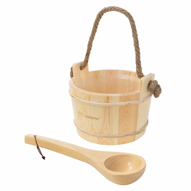 Set de 2 accesorios para sauna ECD Germany de madera de pino con cubo de 4L en color marrón o beige