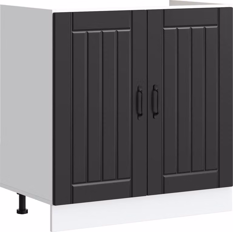 Mueble bajo para fregadero Syfax Lucca de 2 piezas en color negro mate con puertas batientes y acabado de madera