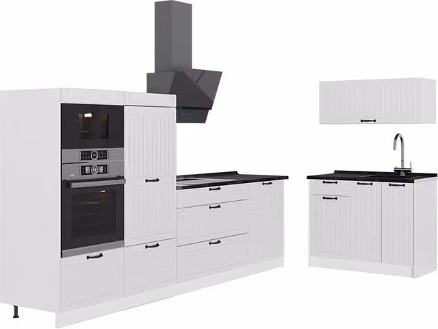Cocina Vicco Fame-Line estilo casa de campo en blanco y antracita de 380 cm