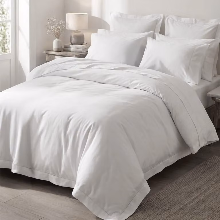 Juego de funda nórdica y fundas de almohada Manterol de algodón mako satén de 300 hilos, color blanco, Ancho: 180 cm