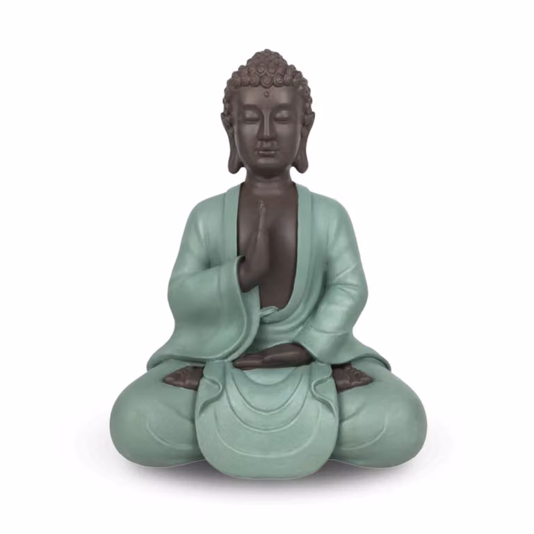 Estatua decorativa Buddha Zen'Light de estilo oriental en color verde y marrón, Altura: 20 cm
