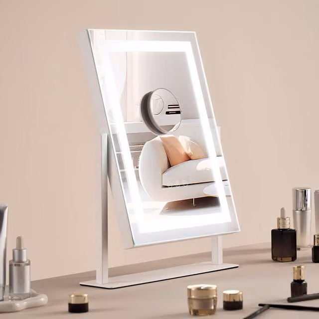 Espejo de maquillaje Hollywood Vevor con iluminación LED blanca, 3 modos de luz, aumento 5x, rotación 360 grados y control táctil inteligente, An/Al: 40,6 x 29,6 cm