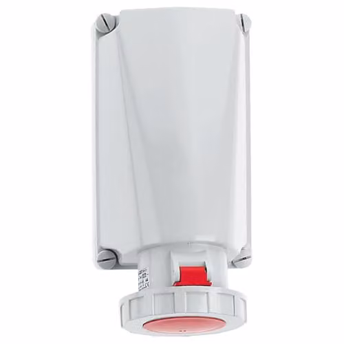 Enchufe de pared CEE Bals de 5 polos, 125A, 400V, trifásico, IP67, color rojo y blanco con sistema de fijación del marco