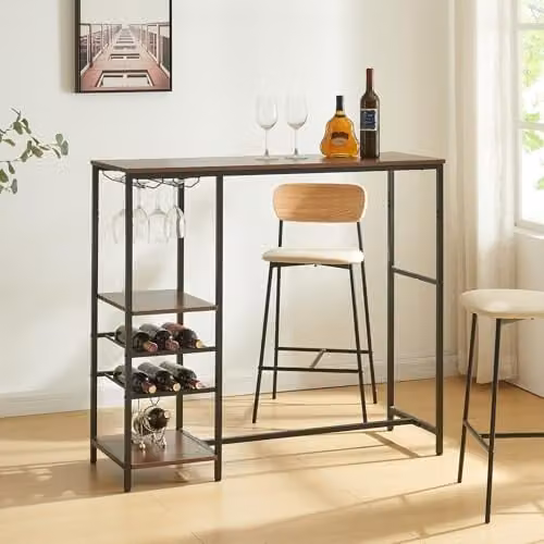 Mesa de bar en.casa Stjørdal con botellero y estantes, efecto nogal y negro, An/P/Al: 120 x 40 x 105 cm