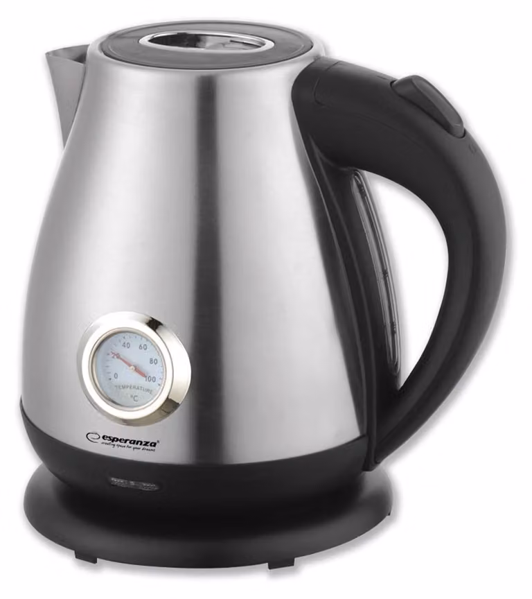Hervidor eléctrico Esperanza Thames con termómetro, 1,7 l, acero inoxidable, color plata y multicolor