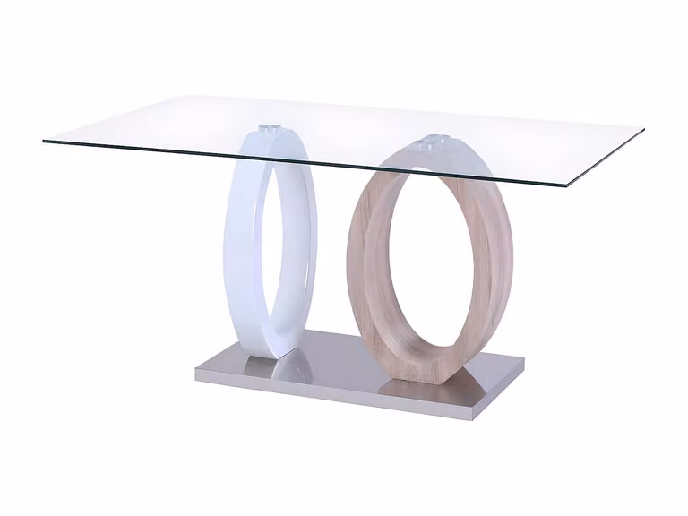 Mesa de comedor rectangular AYANE de VENTE-UNIQUE en cristal templado, MDF y metal, color roble, blanco y transparente, An/P/Al: 120 x 90 x 76 cm