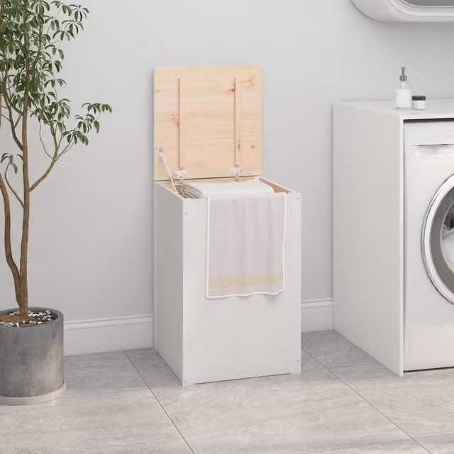 Baúl para la colada de madera maciza de pino blanco vidaXL An/P/Al: 44 x 44 x 66 cm