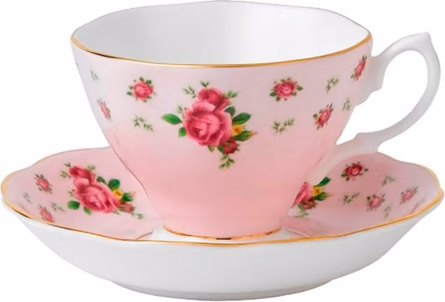 Taza de té con plato Royal Albert New Country Rose Pink en bone china con diseño floral para adultos