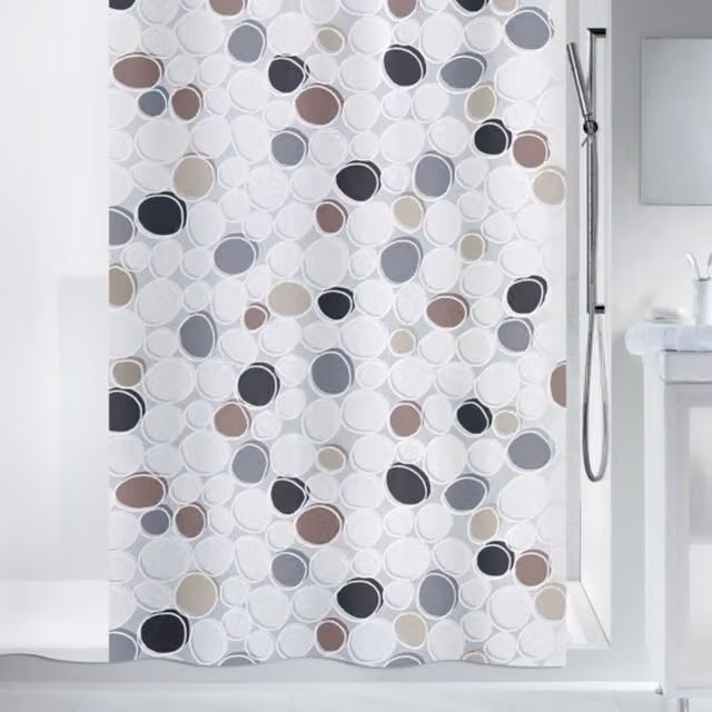 Cortina de ducha Spirella Dido de PEVA con diseño gráfico en gris y marrón, An: 180 cm, Al: 200 cm