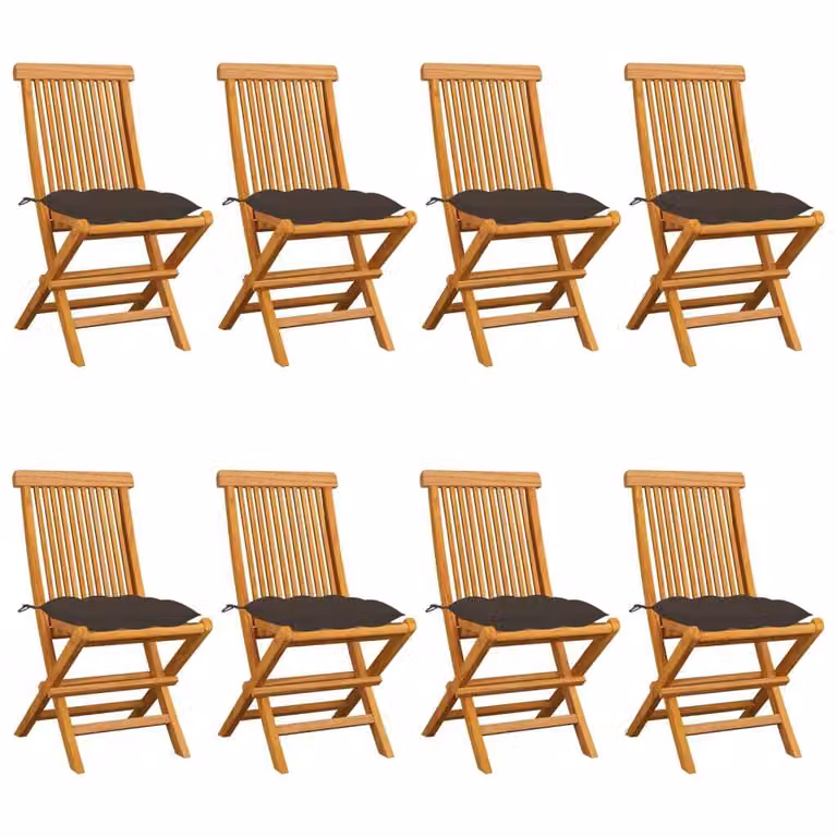 Set de 8 sillas de jardín Syfax de madera de teca con cojines gris taupe y reposabrazos