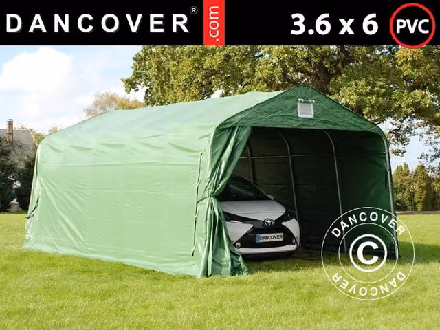 Carpa de Garaje Dancover Verde de PVC y Acero Galvanizado An/P/Al: 360 x 600 x 268 cm